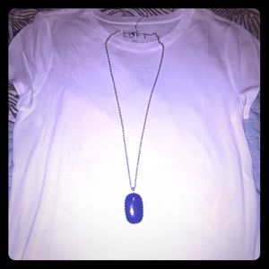 Long Silver Necklace with Navy Pendant.